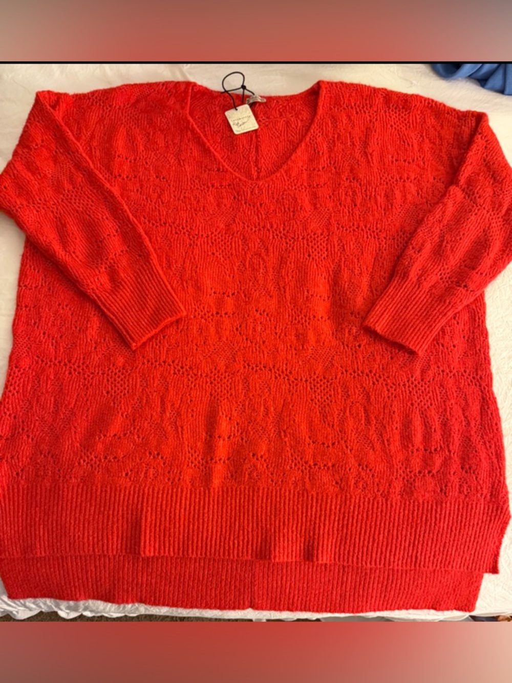 Free People C.O.Z.Y Pointelle Pullover Sweater in Red New with Tags